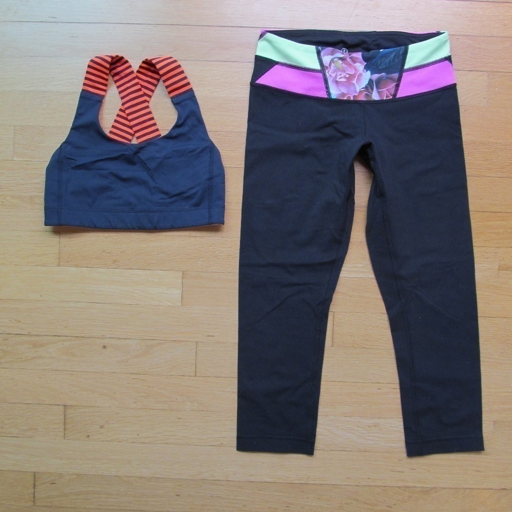 Lululemon Two Athletic Workout Sport Bra & Crop Leggings